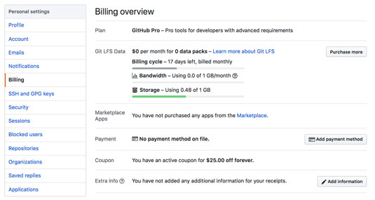 GitHub billing form