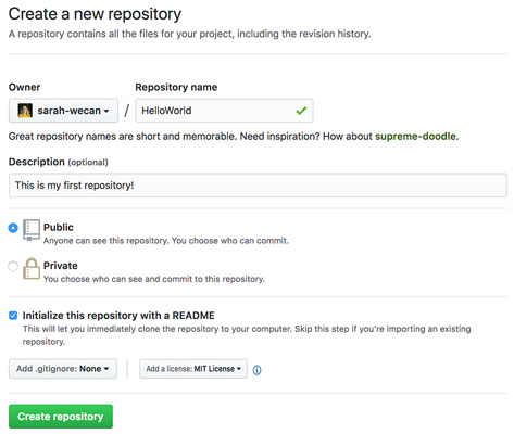 GitHub new repository page