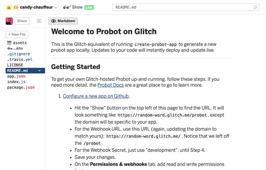 GitHub Glitch Probot app