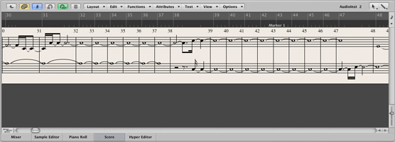 MIDI data in musical score form