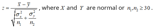 hypothesis test for difference of two population means <em>μ<sub>x</sub></em> - <em>μ<sub>y</sub></em> with standard deviations known