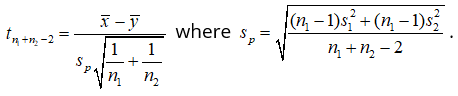 hypothesis test for difference of two population means <em>μ<sub>x</sub></em> - <em>μ<sub>y</sub></em> with standard deviations unknown but equal