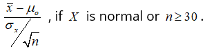 hypothesis test for one population mean <em>μ<sub>x</sub></em> with standard deviation known