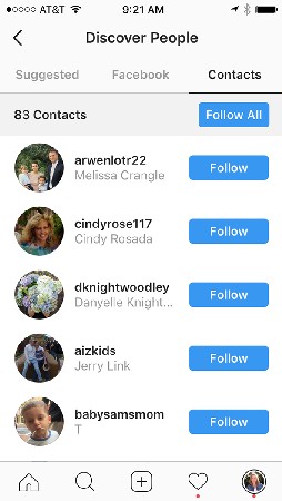 instagram contacts