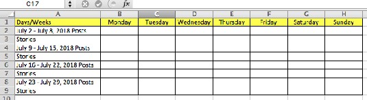 content calendar Excel