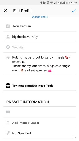 edit instagram business profile