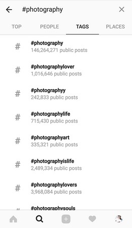 hastag search Instagram