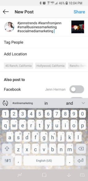 Instagram hashtags on Android