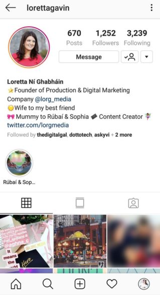 Sample of instagram profile