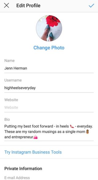 editing Instagram username