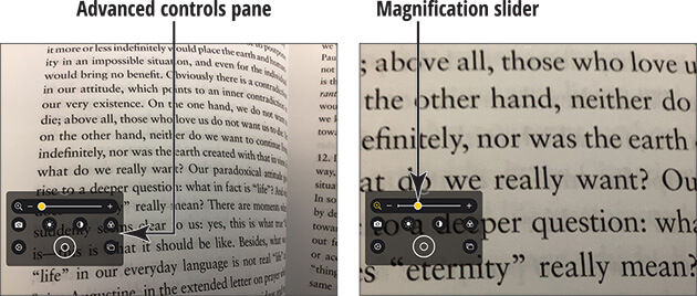 Photo showing how the Magnifier app works