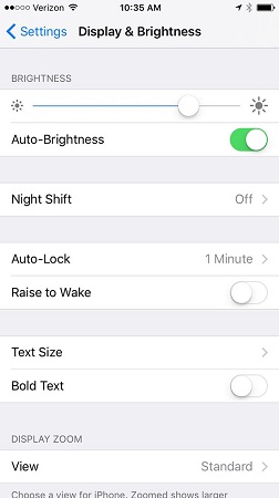 screen brightness iphone