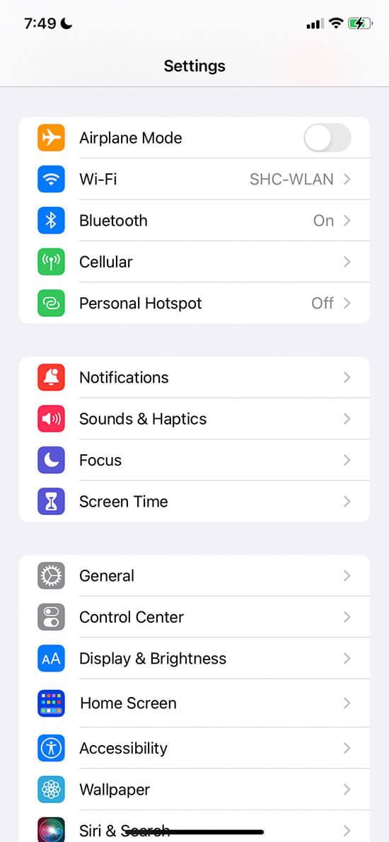 Image showing the Settings menu on an iPhone 14