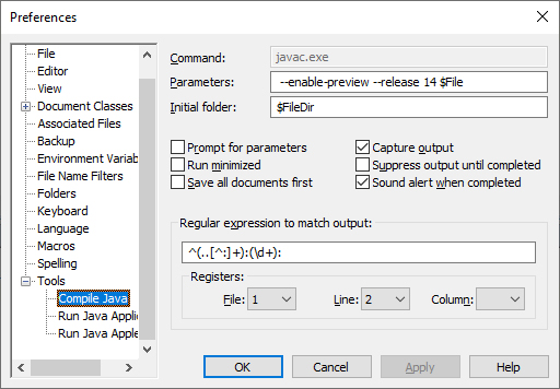 Configuring tools in TextPad.