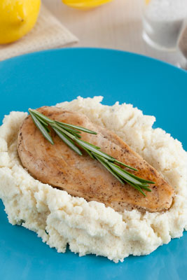 Cauliflower Mash under a chicken breast