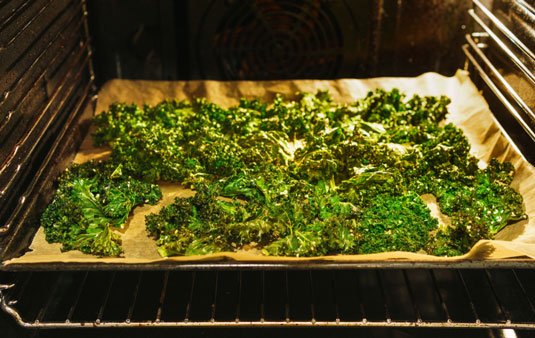 crispy kale on baking sheet