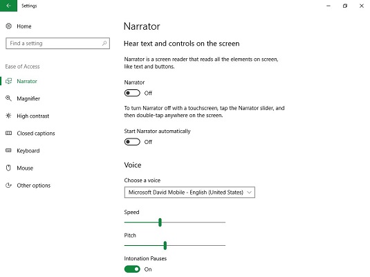 Ease of Access setting laptop