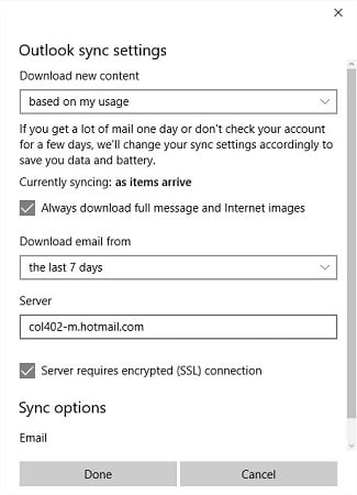 Mail settings Windows 10