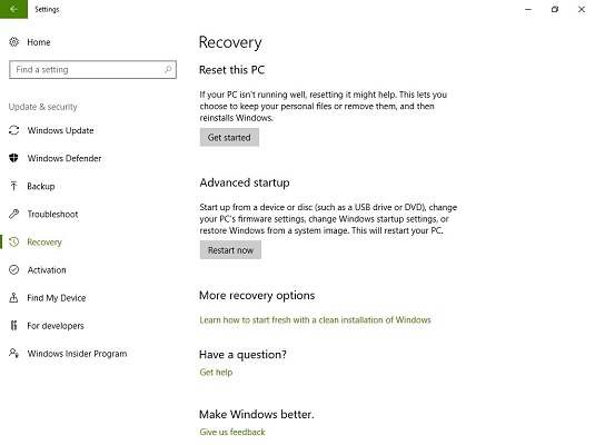 recovery Windows 10