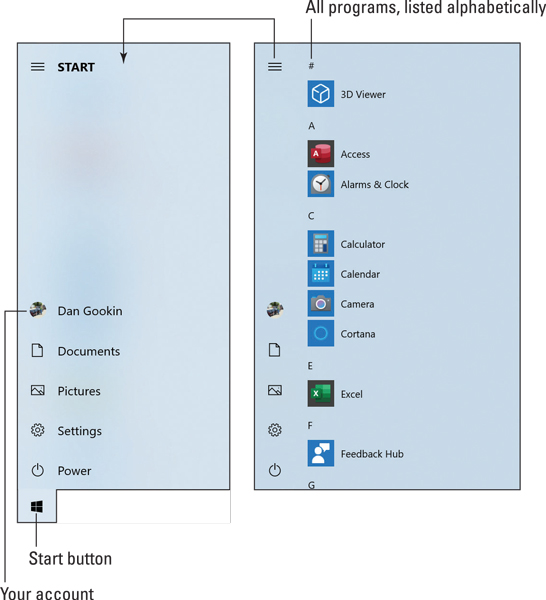 Windows Start button menu