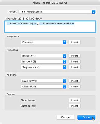 Filename Template Editor of Lightroom Classic