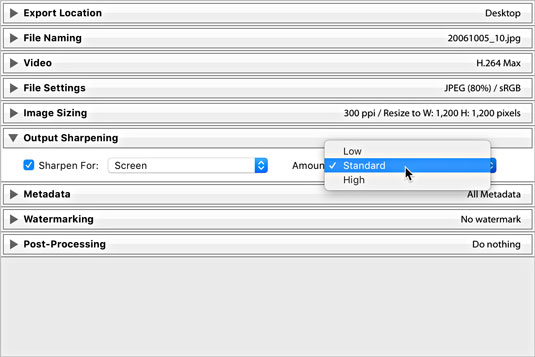 Lightroom Classic Output Sharpening panel