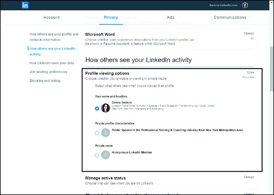 LinkedIn profile visibility
