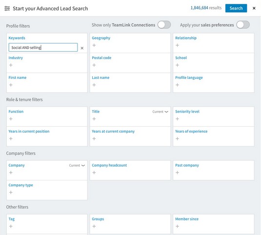 search options LinkedIn Sales Navigator
