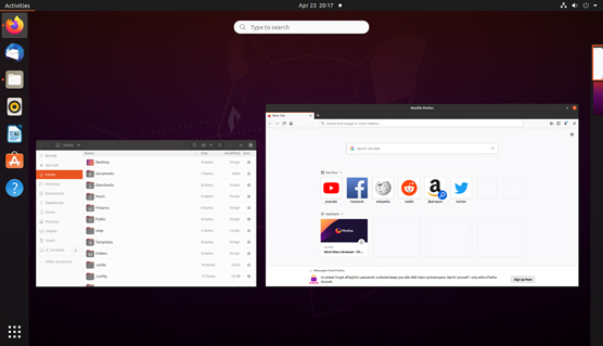 The activities overview in Ubuntu.