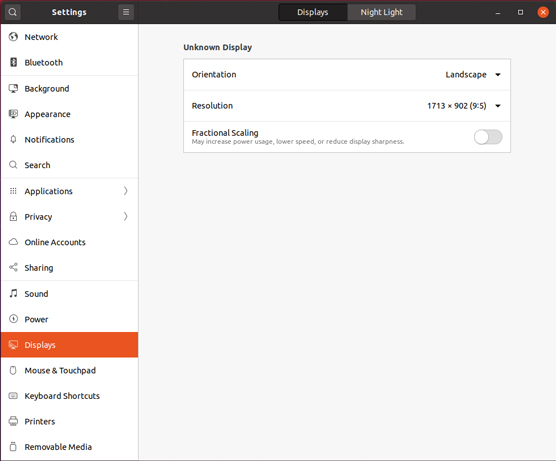 The Display Settings window in Ubuntu.