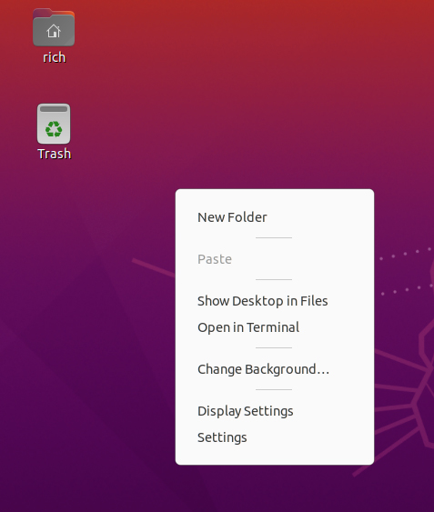 The GNOME 3 desktop pop-up menu.