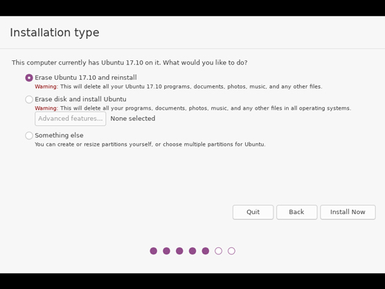 The Ubuntu Installation Type window.