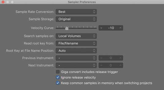 EXS24 preferences