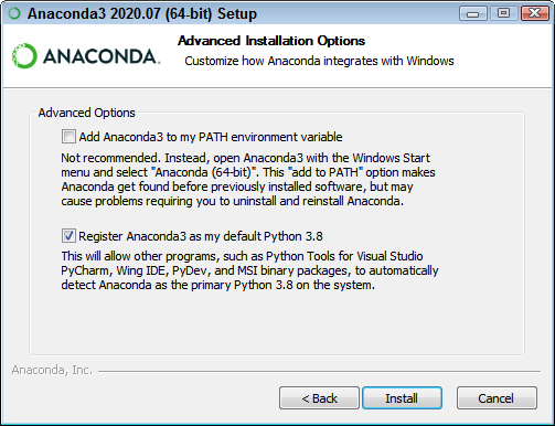 Anaconda advanced options