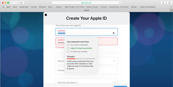 Create an Apple ID security code here.