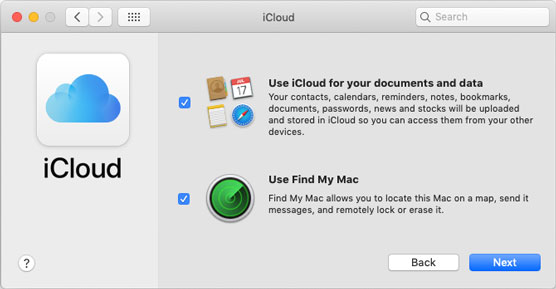 Activate iCloud syncing and Mac locating features.