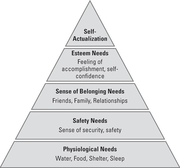Triangle chart describing Maslow's hierarchy of needs