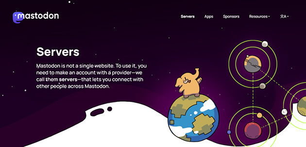 Screenshot showing the Mastodon Servers page.