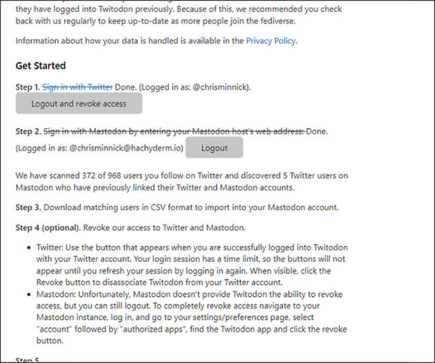 Screenshot showing Twitodon page for scanning Twitter accounts