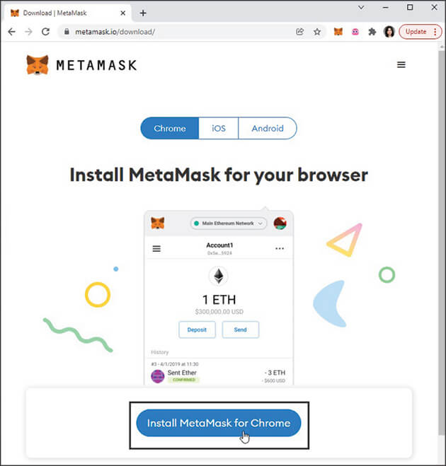 Screenshot showing install MetaMask for your browser on Chrome browser
