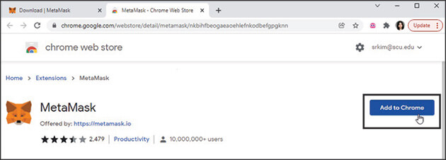 Screenshot showing the MetaMask page within the Chrome web store