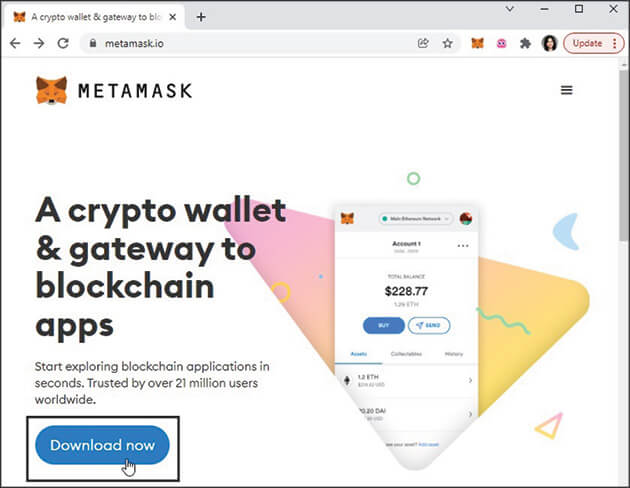 Screenshot of the MetaMask main page