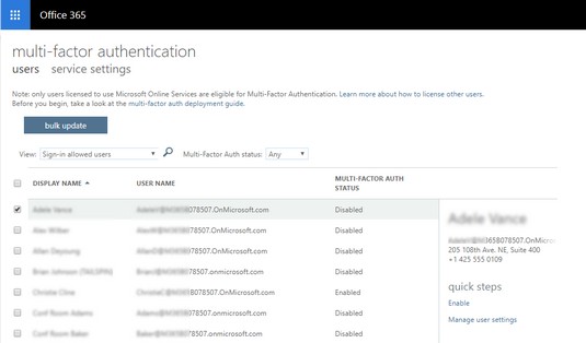 enable multifactor authentication Office 365