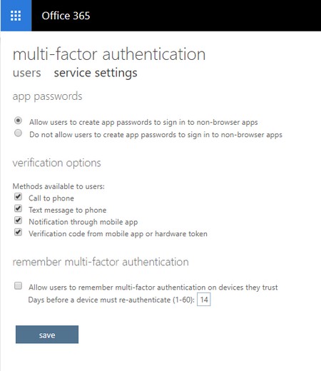 multifactor authentication setup Office 365