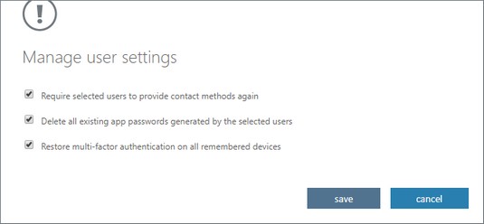 multifactor authentication user settings Office 365