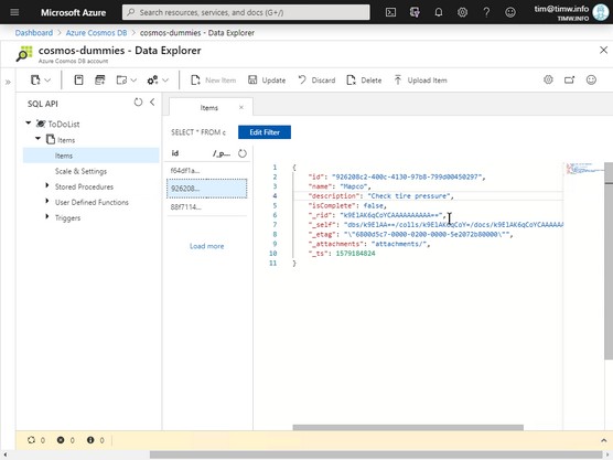 editing document in Cosmos DB