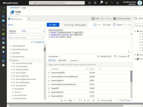 Log Analytics Search interface