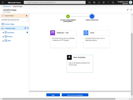 create function in Azure portal