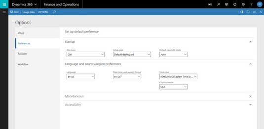 Dynamics 365 for Finance and Operations user preferences