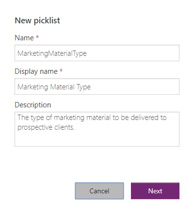 PowerApps Picklist dialog box